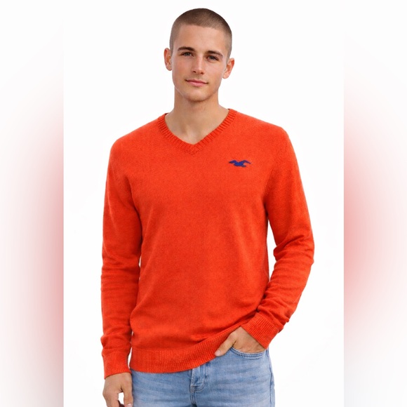 NOS Hollister Y2K orange sweater. Blue logo. M - Picture 2 of 6